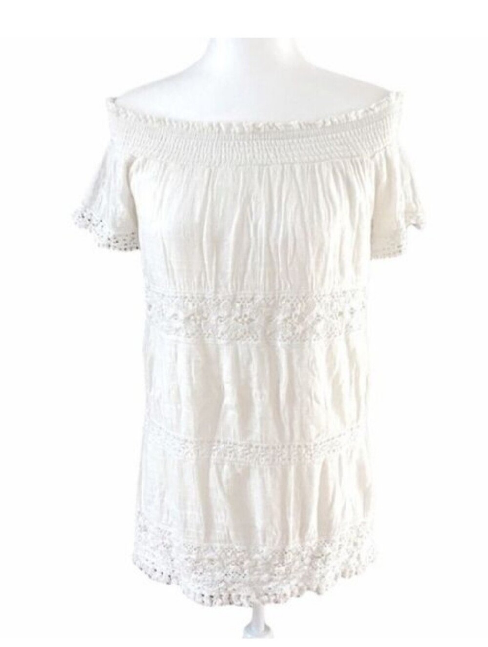American Eagle Outfitters White Off-Shoulder Dress with Crochet Detail